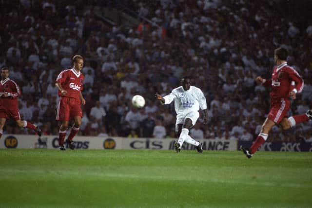 Tony Yeboah scores THAT goal against Liverpool at Elland Road in August 1995.