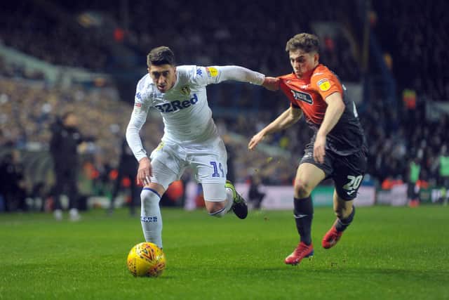 'GOOSEBUMPS': For Dan James, right, for Swansea City as Leeds United's fans sang his name during the Championship clash of February 2019, above, the winger pictured looking to hold off former Whites star Pablo Hernandez. Picture by Tony Johnson.
