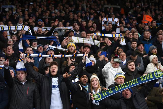 Leeds United fans in full voice at Elland Road. Pic: Laurence Griffiths.