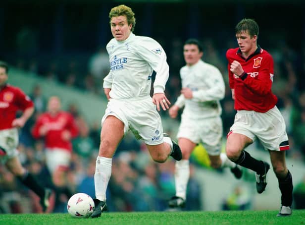 BLAST FROM THE PAST: Tomas Brolin gets away from a young David Beckham as Leeds United record a 3-1 victory against Manchester United back on Christmas Eve of 1995. Photo by Clive Brunskill/Allsport/Getty Images.
