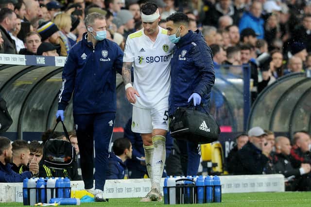 TAKEN OFF - Robin Koch passed all the Premier League's concussion protocols when he was attended to during Leeds United v Manchester United at Elland Road, say the club. Pic: Simon Hulme