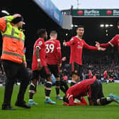 LATEST INSTANCE - Manchester United's Anthony Elanga was struck by something thrown from the crowd during the game against Leeds United at Elland Road. Pic: Getty