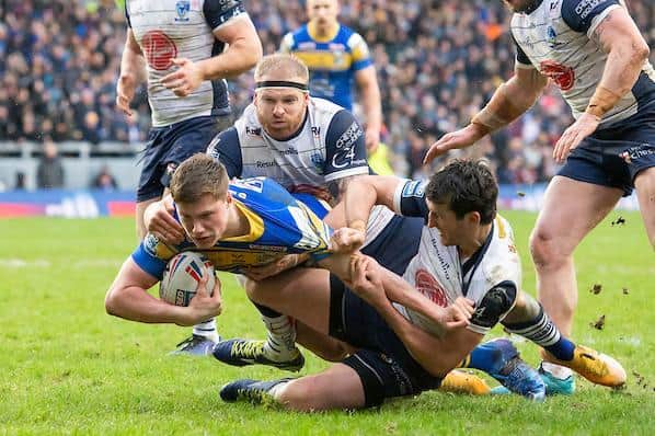 Morgan Gannon had a fine game as a substitute in Rhinos' round one loss to Warrington. Picture by Allan McKenzie/SWpix.com.