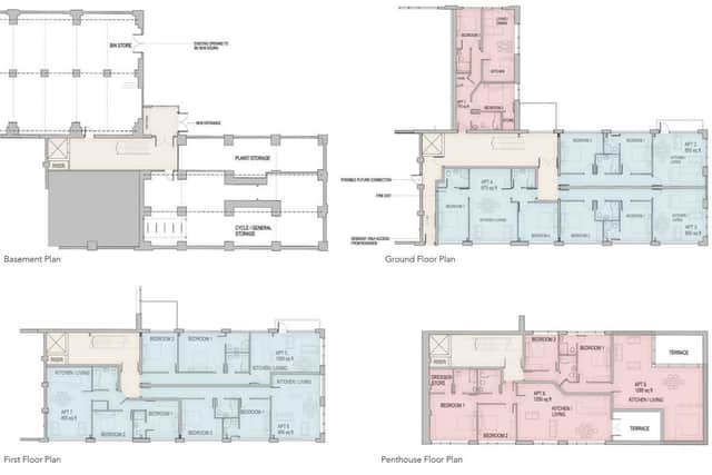 The proposed floor plans for the flats.