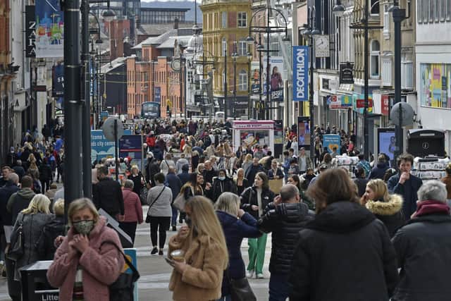 From the archive: A busy Leeds city centre pictured during the pandemic.