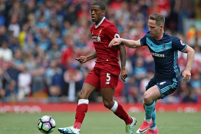 Adam Forshaw in action for Middlesborough at Anfield in 2017. Pic: Jan Kruger.