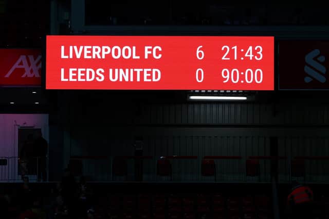 The scoreboard at Anfield at the final whistle on Wednesday. Pic: Clive Brunskill.