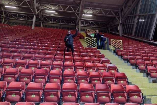However, determined Farsley Celtic fan Tom Barrett, 37, was one of just four supporters in the away end, thought to be one of the smallest away crowds in recent history.