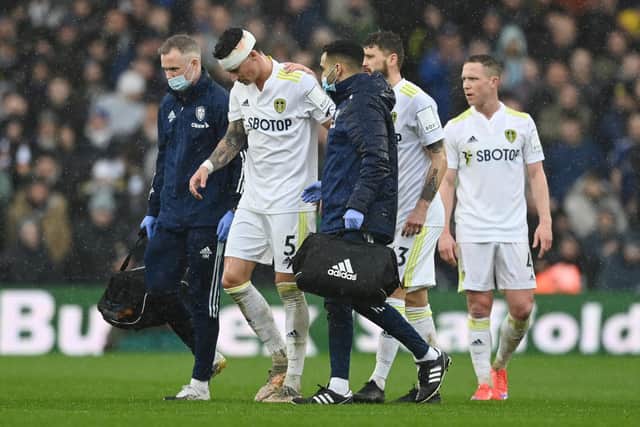 Robin Koch is unavailable for the Liverpool clash after taking a bang to the head during Leeds United's 4-2 defeat to Manchester United on Sunday. Pic: Shaun Botterill.