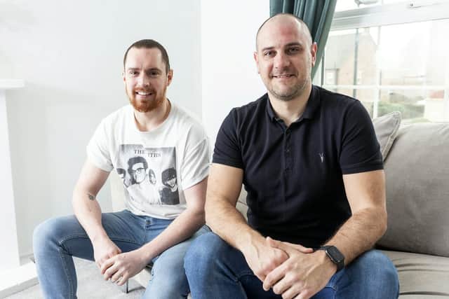 Jon James, 36, (L) with Russ Howarth, 39, (R) who saved his life.