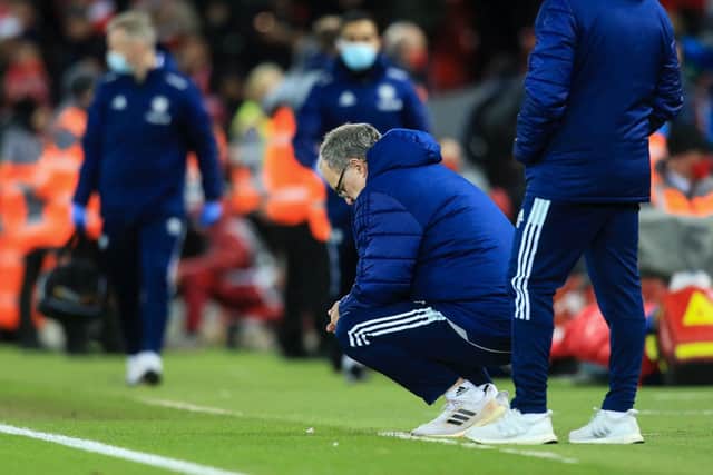 FED UP - Leeds United boss Marcelo Bielsa appears to have had enough of certain questions about his side during a tough run of Premier League results. Pic: Getty