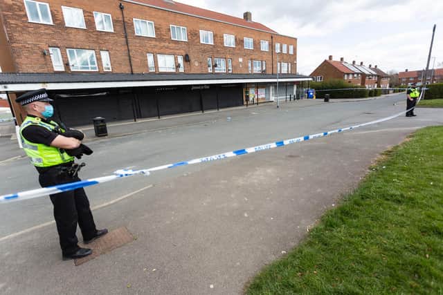There was a large crime scene in place after Jaden Hughes' hand was chopped off with a machete during a violent public disorder in Swarcliffe.
