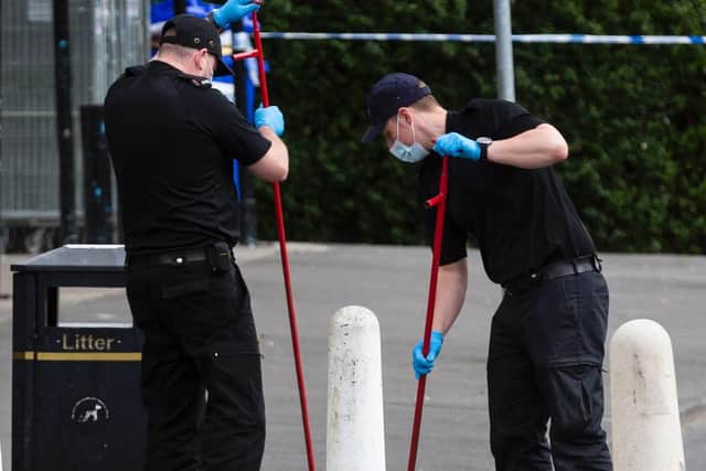Police officers searched drains after the widespread public disorder in Swarcliffe.