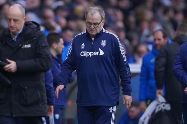 DECISION AWAITED: On Marcelo Bielsa's job as Leeds United head coach following Saturday's 4-0 defeat to Tottenham Hotspur at Elland Road, above. Photo by JON SUPER/AFP via Getty Images.