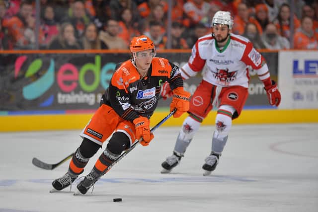 Brandon Whistle is with Sheffield Steelers this weekend. He hasn't played for Leeds Knights since January 30. Picture: Dean Woolley/EIHL.