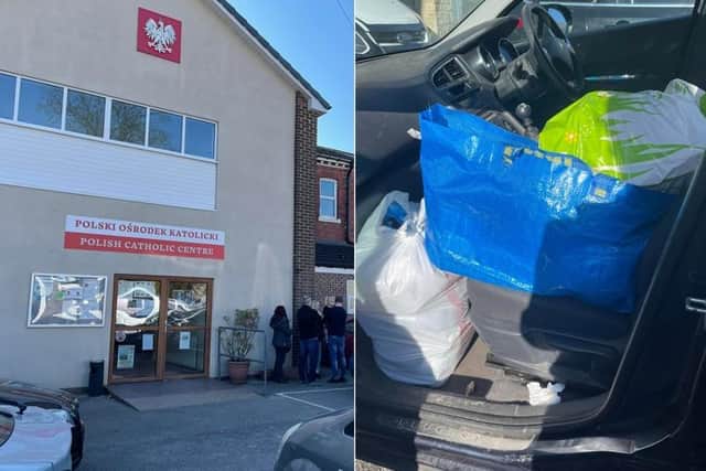 Leeds Polish Centre, in Chapel Allerton, was open for collections on Sunday and people poured into the centre with bags of supplies