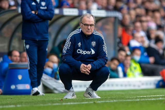 Leeds United head coach Marcelo Bielsa watches on during his final game in charge. The Whites fell to a 4-0 defeat to Tottenham Hotspur on Saturday. Pic: Bruce Rollinson.