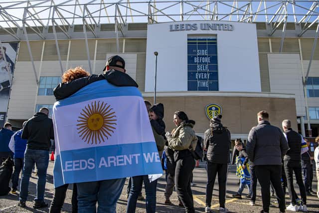 Leeds United fans gathered at Elland Road on Sunday to show their love for Marcelo Bielsa. Pic: Tony Johnson.
