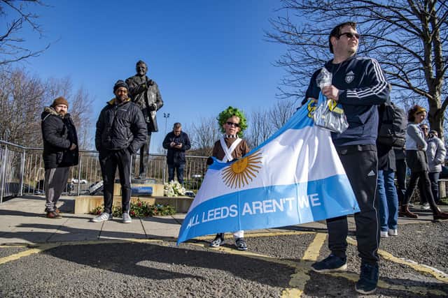 Leeds fans waved flags outside Elland Road to show their support for Bielsa.