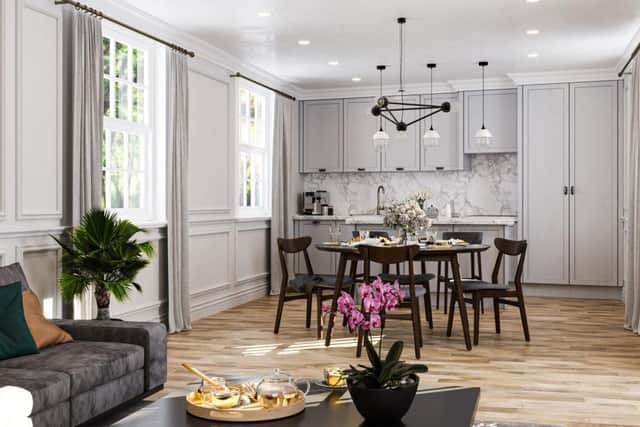 The kitchens in the new apartments inside Cliff Oaks mansion.