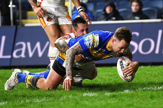 Blake Austin touches down against Catalans Dragons. Picture: Jonathan Gawthorpe.