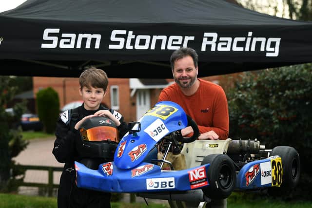 Karting driver Sam Stoner from Rothwell with dad Paul