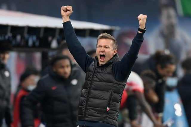 Motivator: Jesse Marsch, headcoach of RB Leipzig reacts at the final whistle after the Bundesliga match between RB Leipzig and Borussia Dortmund (Picture: Stuart Franklin/Getty Images)