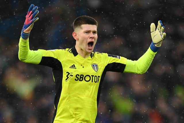 TOO MUCH DAMAGE: Leeds United custodian Illan Meslier has made more saves than any other 'keeper in the Premier League this season yet the Whites have still conceded 60 goals in 26 games. Photo by Shaun Botterill/Getty Images.