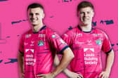 Ash Handlet, left and Morgan Gannon in Rhinos' new third kit.