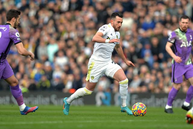 Jack Harrison, pictured in recent Premier League action against Spurs, had a “superb” game at the King Power last season and fans are hoping for a repeat performance this time around. Picture: Bruce Rollinson/JPIMedia.