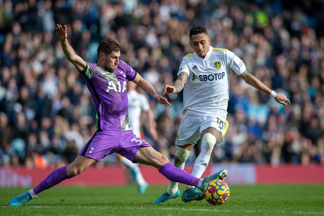 Raphinha, pictured in Premier League action against Spurs last weekend, had one of his better games against Leceister at Elland Road and fans hope he produces the goods in the reverse fixture at the King Power stadium. Picture: Bruce Rollinson/JPIMedia.