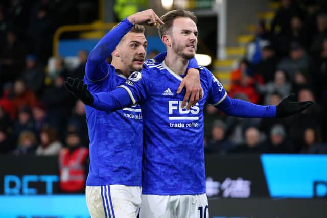GOING IN BLIND: Leicester City and James Maddison, right, ahead of Saturday's clash against Leeds United at the King Power. Photo by Alex Livesey/Getty Images.