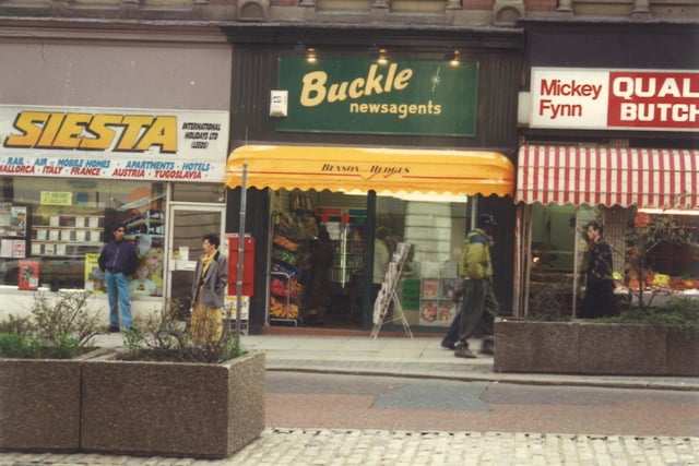 The Headrow in August 1991. Pictured, from left, is Siesta Holidays, then Buckle newsagents and Mickey Fynn butchers.