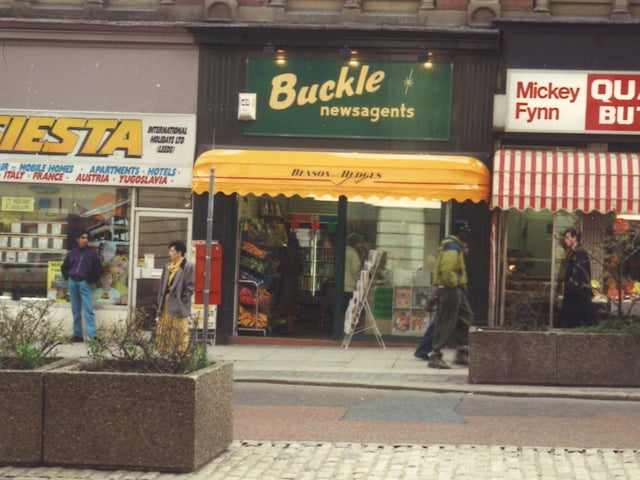 The Headrow in August 1991. Pictured, from left, is Siesta Holidays, then Buckle newsagents and Mickey Fynn butchers.