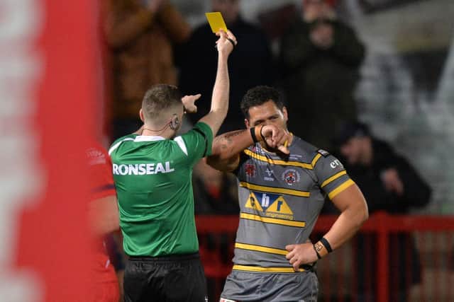 Castleford Tigers' Bureta Faraimo is sin binned against Hull KR. He will miss the Hull FC game. Picture: Bruce Rollinson.