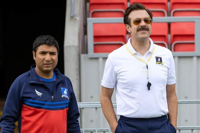 Ted Lasso (Jason Sudeikis) and Nate (Nick Mohammed). Pic: Apple.