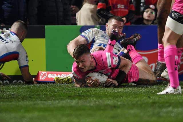 Blown away: Trinity were 30-0 down at half-time, with Leeds' Harry Newman among the try scorers. Picture: Jonathan Gawthorpe