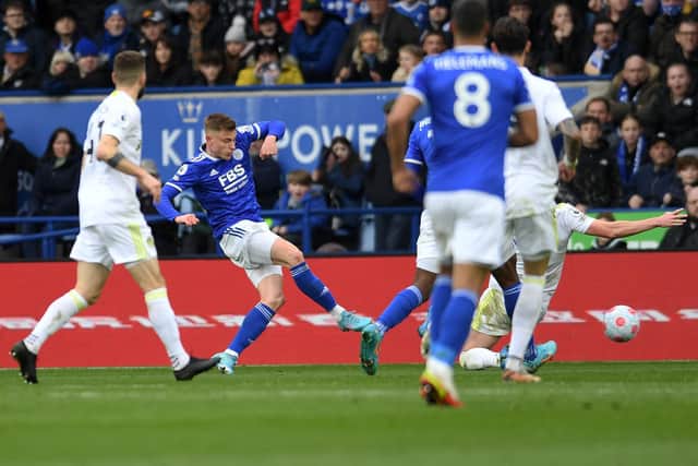 WINNER: Leicester City's Harvey Barnes fires home the only goal of the game in Saturday's clash against Leeds United at the King Power. Picture by Jonathan Gawthorpe.
