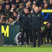 GRIPES: For Norwich City boss Dean Smith, above, pictured during Saturday's 3-1 loss at home to Brentford. Photo by Stephen Pond/Getty Images.
