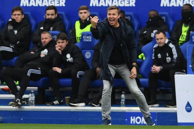 Leeds United's new head coach Jesse Marsch on the sidelines at Leicester City.
 Picture: Jonathan Gawthorpe.