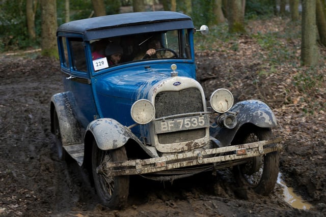 Matthew Birkett flashed a blue streak of 1929 Ford Model A around the John Harris Trial as an array of classic cars were put through their paces around the Ashover elements, Derbyshire. Photo: Rod Kirkpatrick/F Stop Press