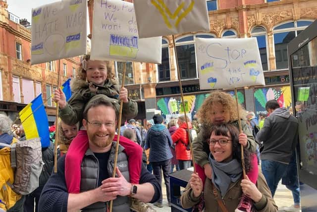 Richard Wood and partner Danielle-Barker Wood joined the protest along with their children Erica, 5, Meredith, 8, and three-year-old Gabriel.