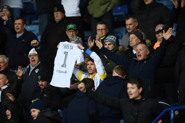 SUPPORT: For former Whites head coach Marcelo Bielsa but also new Leeds United boss Jesse Marsch whose name was sung from the King Power away end in Saturday's clash against Leicester City. Picture by Jonathan Gawthorpe.