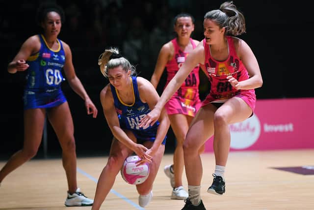 Vitality Netball Superleague. Leeds Rhinos v Wasps Rhinos Emily Hollingworth. 6th March 2022. Picture : Jonathan Gawthorpe