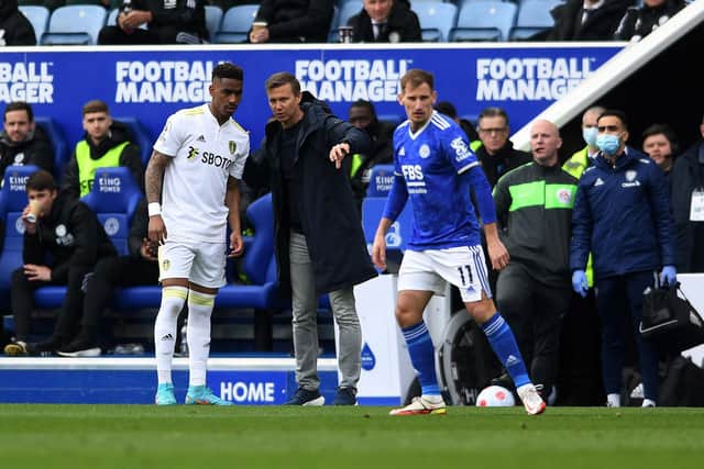 COACHING SESSION - Leeds United left-back Junior Firpo received plenty of in-game feedback from new head coach Jesse Marsch at Leicester City. Pic: Jonathan Gawthorpe