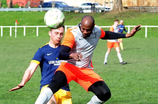 Leon Brown wins the ball for Chapeltown during their Leeds Combination League Jubilee Premier win over Main Line Social. Picture: Steve Riding.