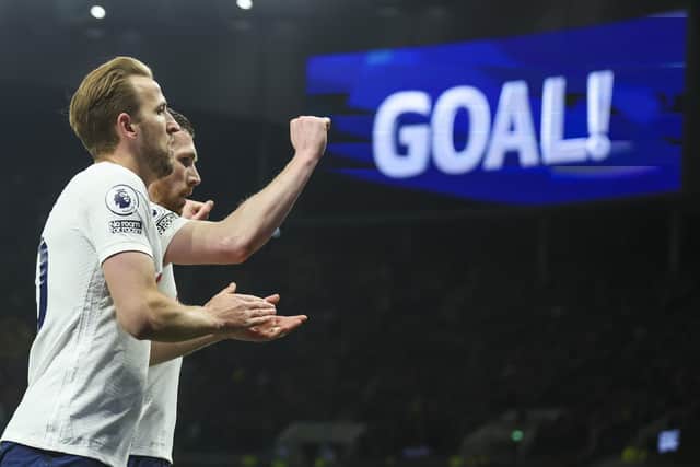 Tottenham's Harry Kane, left, celebrates after their first goal against Everton (Picture: PA)