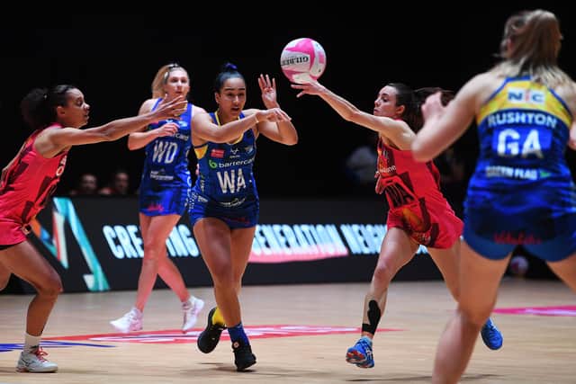 GOOD GOING: Leeds Rhinos Netball got their first win of the 2022 Vitality Super league season against Wasps Picture: Jonathan Gawthorpe