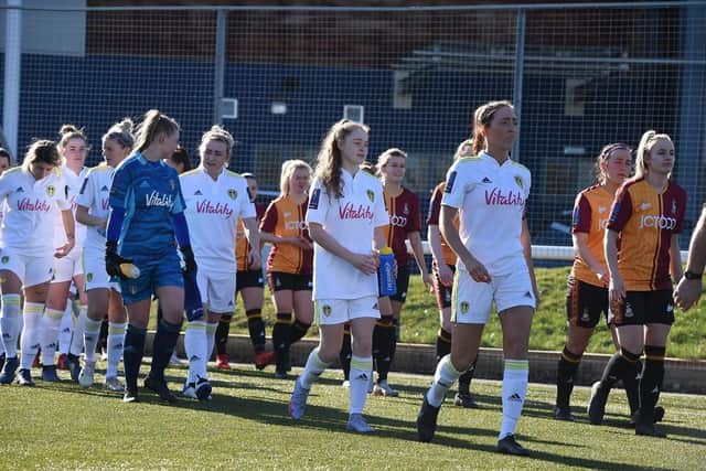 Catherine Hamill leads Leeds United Women out to compete in the County Cup semi-final. Pic: LUFC.