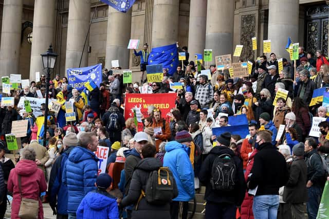 Hundreds of people gathered in Leeds city centre at the weekend for a protest calling for an end to the war in Ukraine.